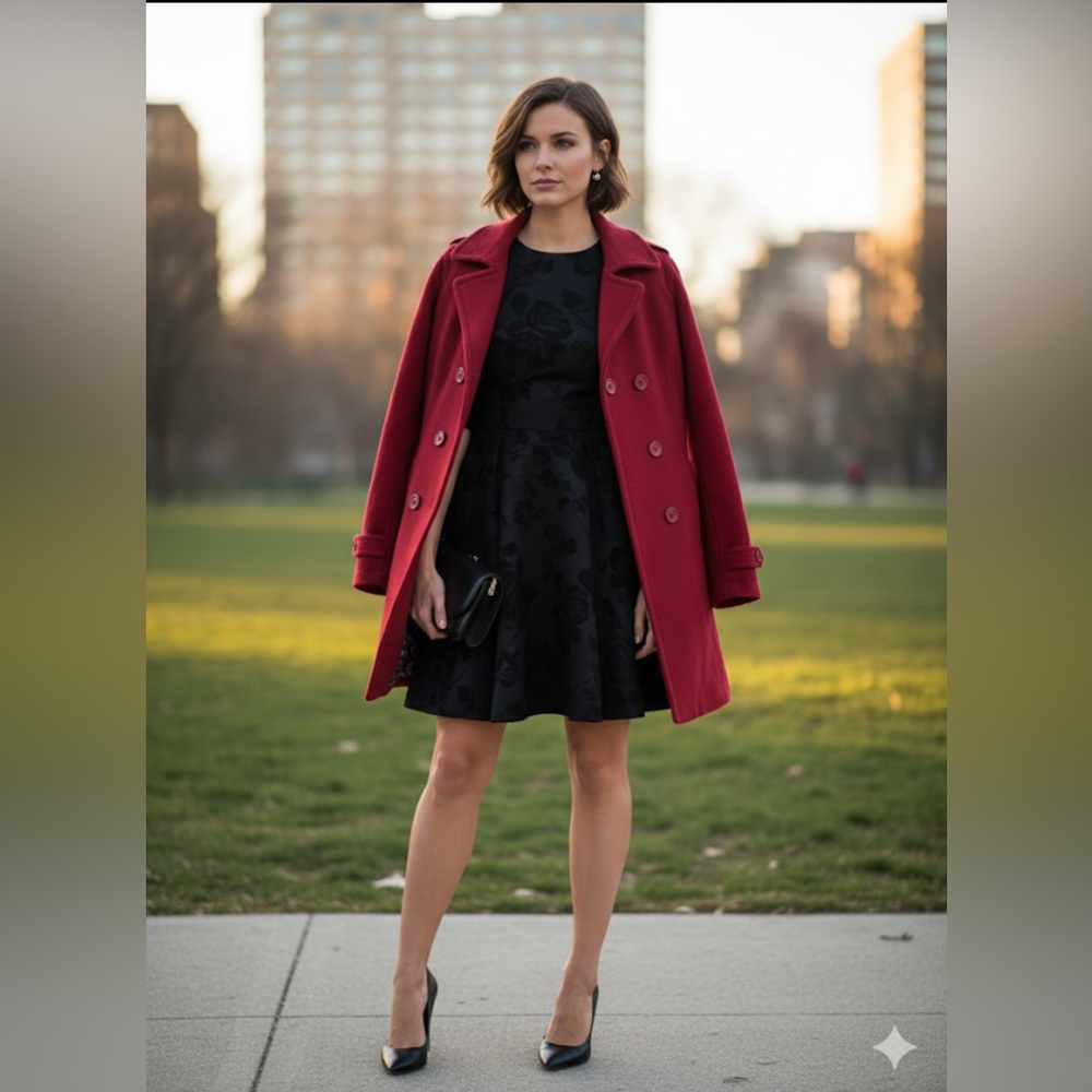 Red coloured Coat with Beautiful Patterned Lining Size S